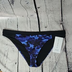 Athleta Freestyle Camo Print Bikini Bottom Blue/Black NWT Size Large